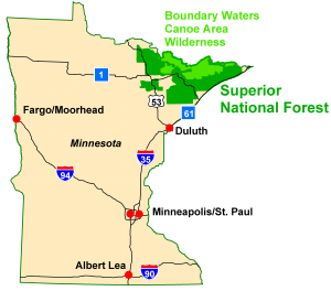 Minnesota map showing BWCA area